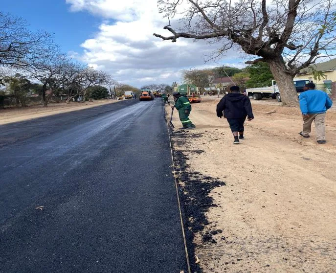Freshly laid asphalt wearing course on a rehabilitated road